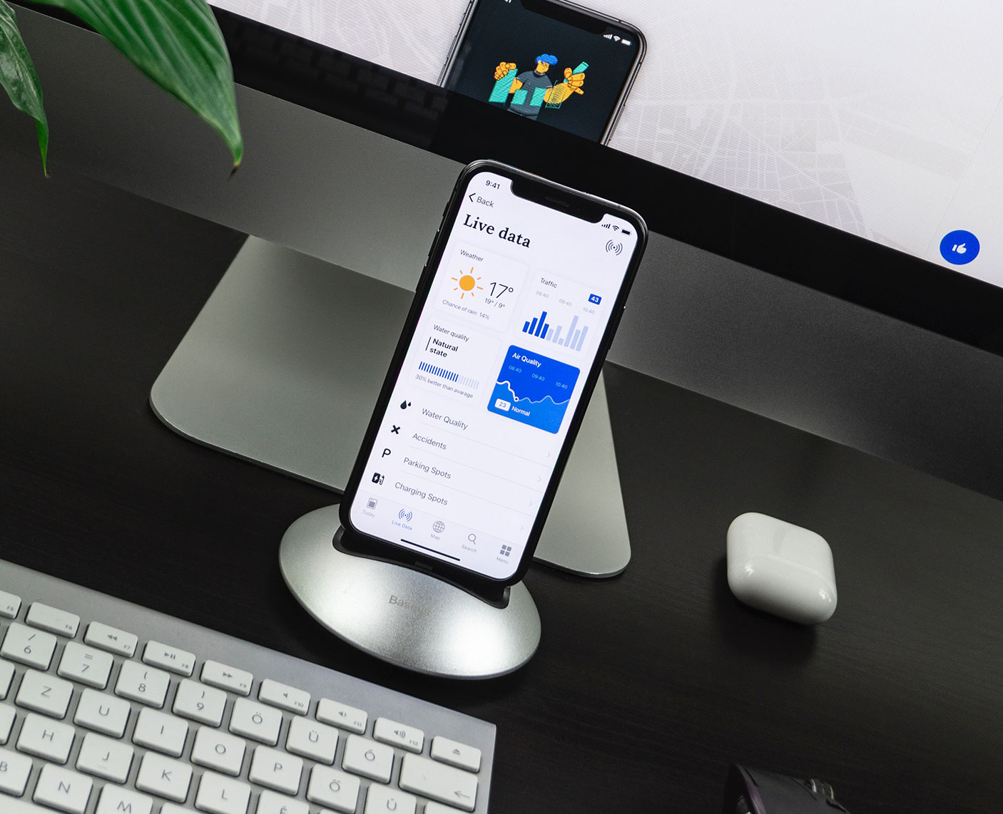 Phone in Docking Station with Keyboard and Monitor